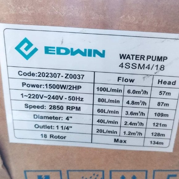 Borehole Pump 4SSM4/18, Outlet: 1 1/4 inch, 1.5kW, 220V