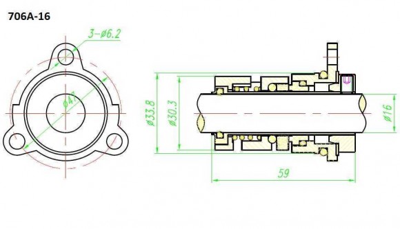 Ущільнення картриджного типу R-706A 16, SIC/SIC, VITON, 304