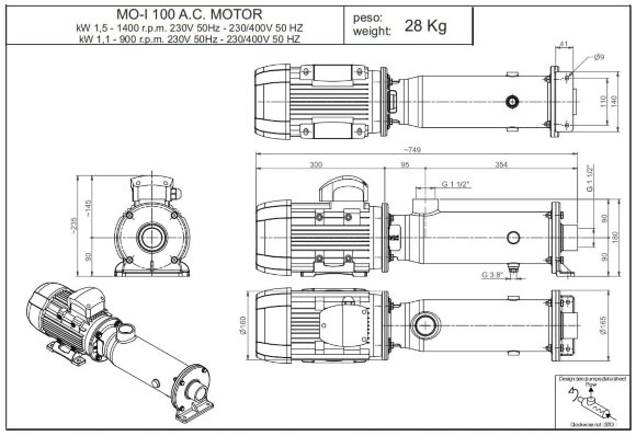 Bomba de tornillo de acero inoxidable para bombeo de productos alimenticios viscosos LIVERANI MO-I 200 MF 3 kW, 1400 rpm, 220 V