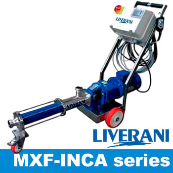 LIVERANI-Schraubenpumpen der Serie MXF INCA mit festem Drehzahlregler, Frequenzumrichter und Fernbedienung auf einem Wagen