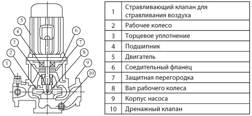 Schemat pompy z suchym wirnikiem serii IRG